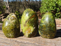 Polished  Green Opal Standing Free Form  x 6 From Antsirabe, Madagascar