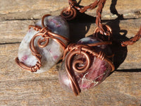 Polished Copper Wire Wrapped Pink Rubellite Pendants x 6 From Madagascar