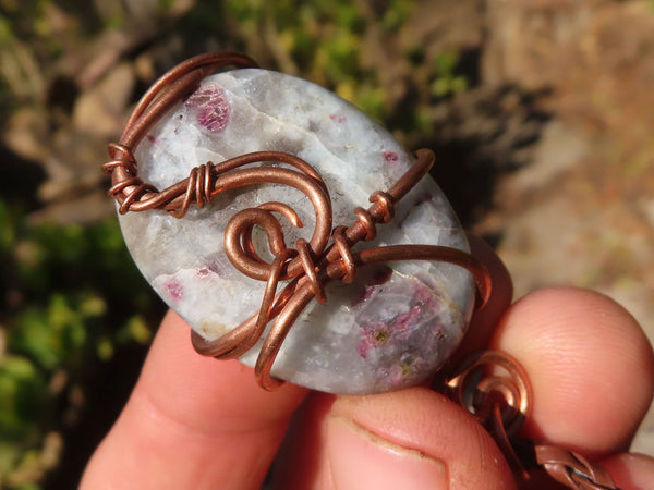 Polished Copper Wire Wrapped Pink Rubellite Pendants x 6 From Madagascar