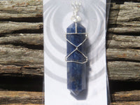 Polished Double Terminated Sodalite Crystals with Silver Wire Wrapped Pendant  - sold per piece - From South Africa - TopRock