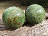 Polished Green Chrysoprase Spheres x 2 From Ambatondrazaka, Madagascar - TopRock