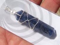 Polished Double Terminated Sodalite Crystals with Silver Wire Wrapped Pendant  - sold per piece - From South Africa - TopRock