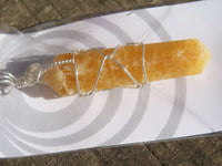 Polished Double Terminated Yellow Calcite Crystals with Silver Wire Wrapped Pendant  - sold per piece - From South Africa - TopRock