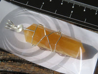 Polished Double Terminated Yellow Calcite Crystals with Silver Wire Wrapped Pendant  - sold per piece - From South Africa - TopRock