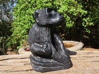 Polished Groovy Black Soap Stone Baboon Carving  x 1 From Zimbabwe - Toprock Gemstones and Minerals 