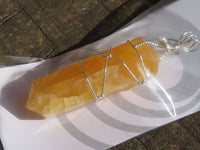 Polished Double Terminated Yellow Calcite Crystals with Silver Wire Wrapped Pendant  - sold per piece - From South Africa - TopRock