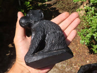 Polished Groovy Black Soap Stone Baboon Carving  x 1 From Zimbabwe - Toprock Gemstones and Minerals 