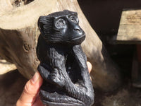 Polished Groovy Black Soap Stone Baboon Carving  x 1 From Zimbabwe - Toprock Gemstones and Minerals 