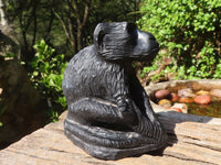 Polished Groovy Black Soap Stone Baboon Carving  x 1 From Zimbabwe - Toprock Gemstones and Minerals 