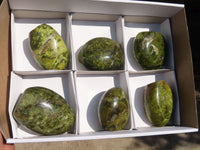 Polished Green Opal Standing Free Forms  x 6 From Antsirabe, Madagascar