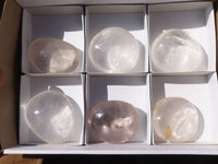 Polished Large Clear Rock Crystal Galet / Palm Stones x 6 From Madagascar