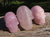 Polished Gemmy Pink Rose Quartz Skull Carvings  x 3 From Madagascar - TopRock