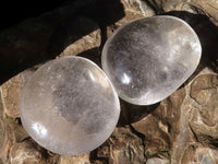 Polished Large Clear Rock Crystal Galet / Palm Stones x 6 From Madagascar