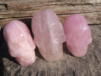 Polished Gemmy Pink Rose Quartz Skull Carvings  x 3 From Madagascar - TopRock