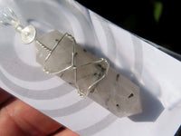 Polished Double Terminated Tourmalinated Quartz Crystals with Silver Wire Wrapped Pendant  - sold per piece - From South Africa - TopRock