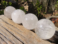 Polished Clear Quartz Crystal Balls x 4 From Zambia