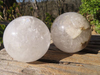 Polished Clear Quartz Crystal Balls x 4 From Zambia