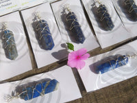 Polished Double Terminated Lapis Lazuli Crystals with Silver Wire Wrapped Pendant  - sold per piece - From South Africa - TopRock