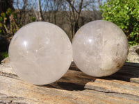 Polished Clear Quartz Crystal Balls x 4 From Zambia