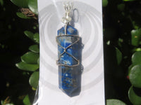 Polished Double Terminated Lapis Lazuli Crystals with Silver Wire Wrapped Pendant  - sold per piece - From South Africa - TopRock