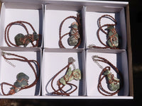 Polished  Copper Wire Wrapped Leopard Stone Eagle Pendants  x 6 From Zimbabwe