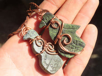 Polished  Copper Wire Wrapped Leopard Stone Eagle Pendants  x 6 From Zimbabwe