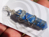 Polished Double Terminated Lapis Lazuli Crystals with Silver Wire Wrapped Pendant  - sold per piece - From South Africa - TopRock