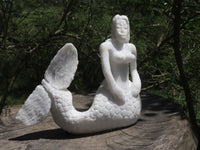 Polished Sparkling White Marble Mermaid Carving  x 1 From Zimbabwe - TopRock