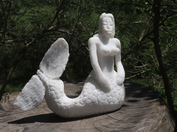 Polished Sparkling White Marble Mermaid Carving  x 1 From Zimbabwe - TopRock