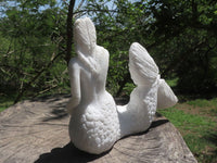 Polished Sparkling White Marble Mermaid Carving  x 1 From Zimbabwe - TopRock