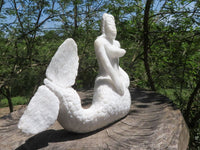 Polished Sparkling White Marble Mermaid Carving  x 1 From Zimbabwe - TopRock