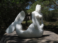 Polished Sparkling White Marble Mermaid Carving  x 1 From Zimbabwe - TopRock