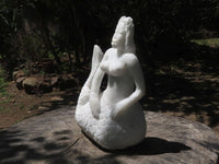 Polished Sparkling White Marble Mermaid Carving  x 1 From Zimbabwe - TopRock