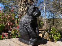 Polished  Black Soapstone Baboon Carving x 1 From Zimbabwe