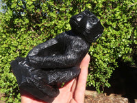 Polished  Black Soapstone Baboon Carving x 1 From Zimbabwe