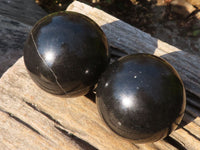 Polished Black Basalt Spheres x 2 From Madagascar