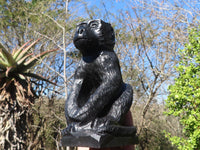 Polished  Black Soapstone Baboon Carving x 1 From Zimbabwe