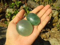 Polished Emerald Fluorite Palm Stones  x 20 From Madagascar