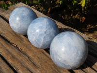 Polished Blue Calcite Spheres  x 3 From Ihadilalana, Madagascar