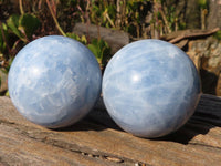 Polished Blue Calcite Spheres  x 3 From Ihadilalana, Madagascar