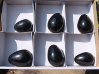 Polished Schorl Black Tourmaline Eggs  x 6 From Madagascar - Toprock Gemstones and Minerals 