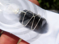 Natural Black Schorl Tourmaline Double Terminated Crystals with Silver Wire Wrapped Pendant  - sold per piece - From South Africa - TopRock