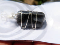 Natural Black Schorl Tourmaline Double Terminated Crystals with Silver Wire Wrapped Pendant  - sold per piece - From South Africa - TopRock