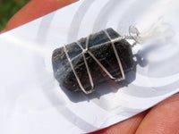 Natural Black Schorl Tourmaline Double Terminated Crystals with Silver Wire Wrapped Pendant  - sold per piece - From South Africa - TopRock