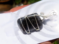 Natural Black Schorl Tourmaline Double Terminated Crystals with Silver Wire Wrapped Pendant  - sold per piece - From South Africa - TopRock