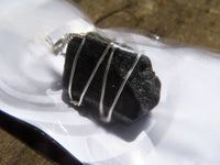 Natural Black Schorl Tourmaline Double Terminated Crystals with Silver Wire Wrapped Pendant  - sold per piece - From South Africa - TopRock