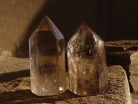 Polished Wispy Phantom Smokey Quartz Points x 20 From Madagascar