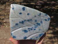 Polished Unique Blue Spotted Spinel Quartz Standing Leaf Sculptures x 2 From Madagascar - TopRock