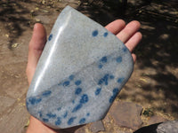 Polished Unique Blue Spotted Spinel Quartz Standing Leaf Sculptures x 2 From Madagascar - TopRock