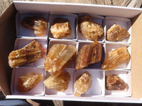 Natural Honey Aragonite Etched & Cobbed Pieces  x 12 From Namibia